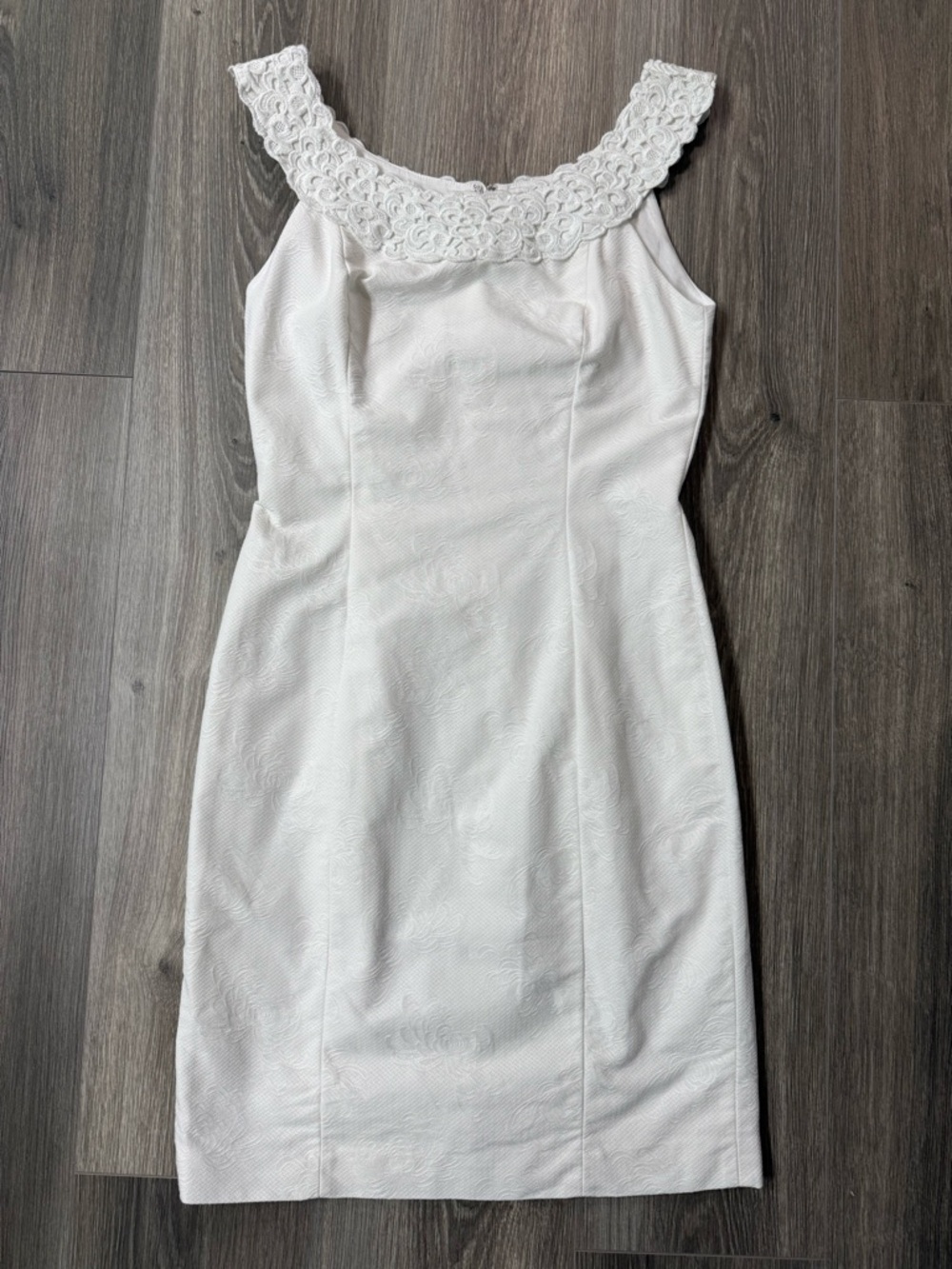 White Lace Collar Brocade Sheath Dress Sleeveless 2 Floral Texture Y2K Cocktail